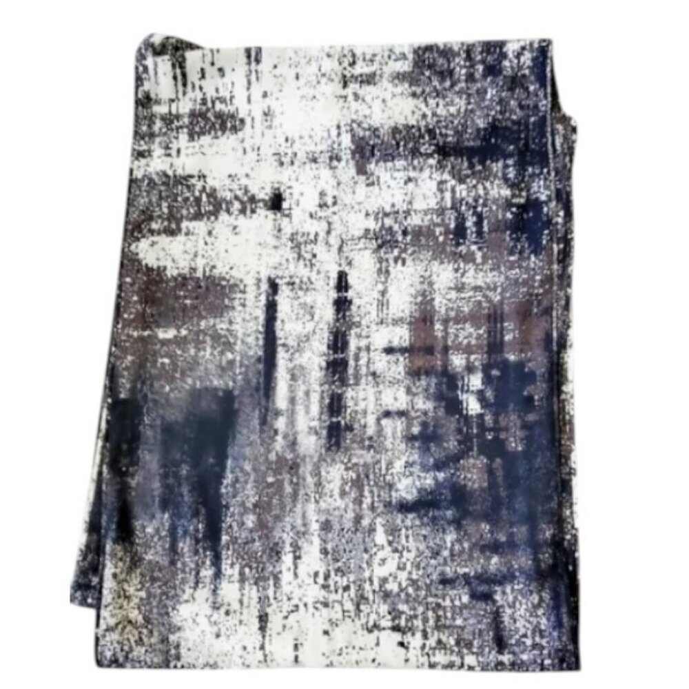 Natori blue and white brushed abstract satin scarf